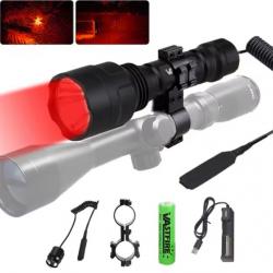 Lampe tactique de chasse +adaptateur lunette vert ou rouge rechargeable led chasse  ect. PUB