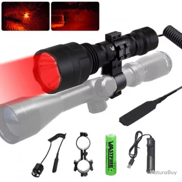 Lampe tactique de chasse +adaptateur lunette vert ou rouge rechargeable led chasse  ect. PUB