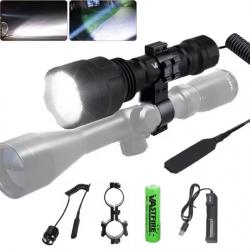 Lampe tactique de chasse +adaptateur lunette vert ou rouge rechargeable led chasse  ect. Blanc