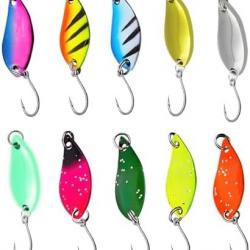 10 Cuilleres Peche Truite 3cm 2,5g Metal Artificiel Brochet Saumon Eau Douce Mer