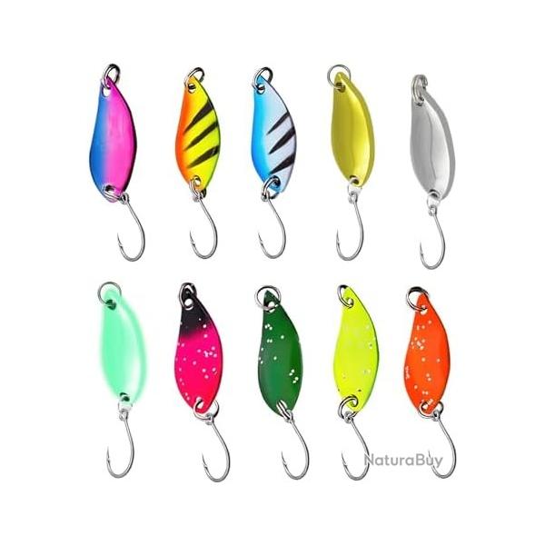 10 Cuilleres Peche Truite 3cm 2,5g Metal Artificiel Brochet Saumon Eau Douce Mer