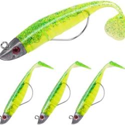 Leurres Peche Souples 13cm 27gr Mer Carnassier Bar Truite Marigane T-Tail Prejigged 3pi&egrave;ces