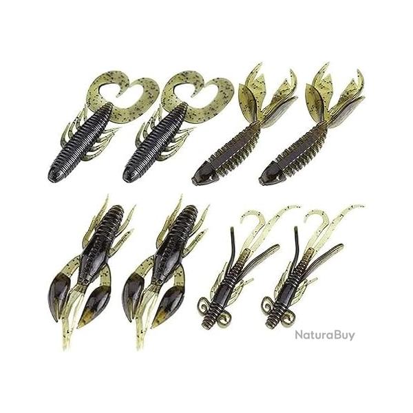 25 Leurres Peche Ecrevisses 6cm Souple Silicone Homard Crevettes Swimbait Marron Vert