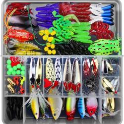 Kit 141 Leurres Peche Vers Minnow Popper Grenouille Plastique Boite Portable