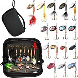 Kit 16 Leurres Peche Cuilleres Carnassier Brochet Sandre Perche Truite Metal Sac