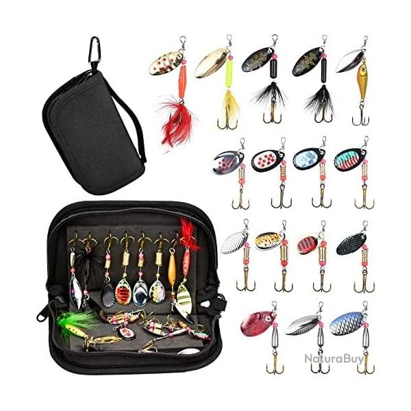 Kit 16 Leurres Peche Cuilleres Carnassier Brochet Sandre Perche Truite Metal Sac