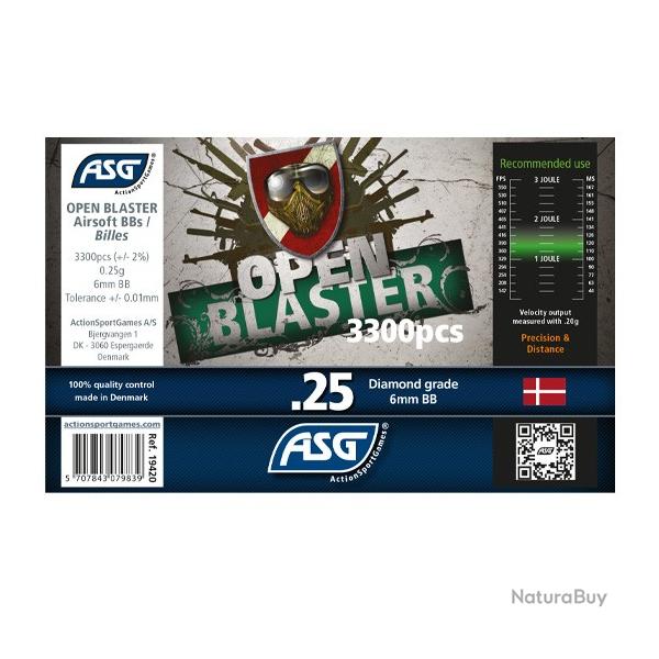 Bille Open blaster biodgradable 0.25g en pot de 3300 billes | ASG (0000 3793) - Airsoft