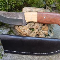 Poignard Bushcraft Couteau de Chasse Survie Lame Carbone 1075 Manche Bois Etui Cuir Fabr Artisan 01