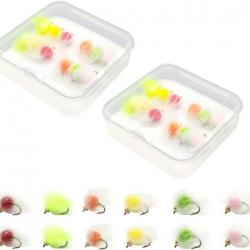 Kit Peche Mouche 24 Leurres Flottants Lumineux Oeufs Truite Saumon Boite