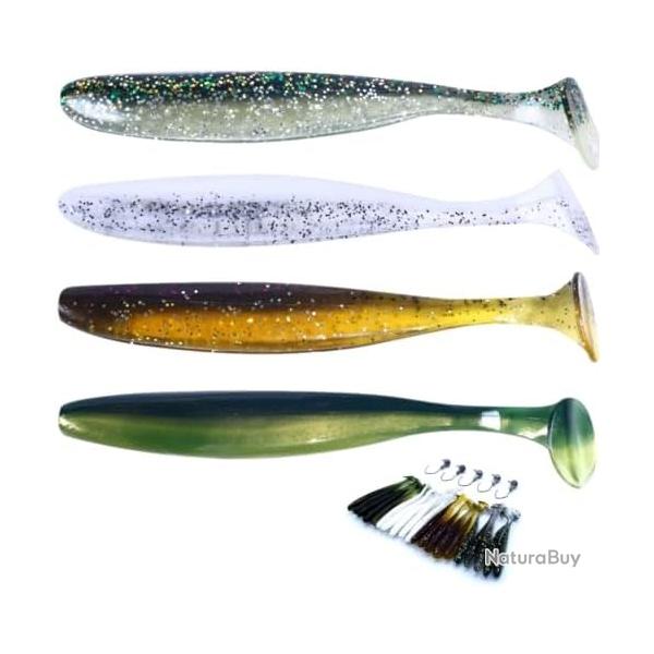 Pack 20 Leurres Souples Truite Shad 7,5cm + 5 Tetes Plombees Peche