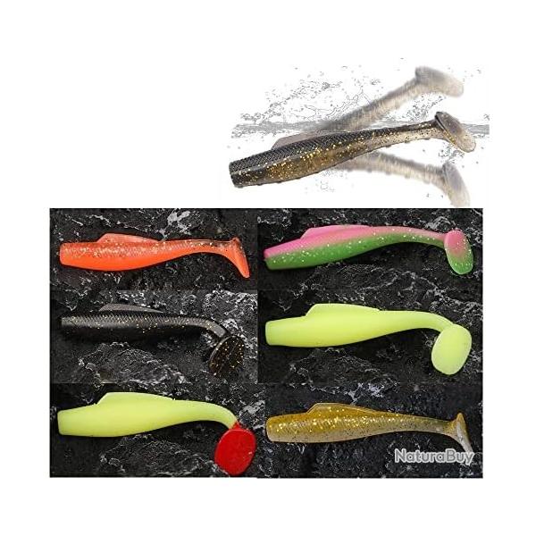 6 Leurres Queue T Simulee Silicone Souple 8cm 4,8gr Artificiels pour le sandre la perche le brochet