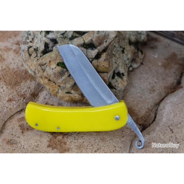 Couteau Pimontais Manche Rsine Yellow Lame Acier Carbone 1055 Sheepfoot Fabrication Artisanale