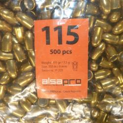 Ogives ALSA PRO 9mm/.355 115gr/7,5 g sachet de 500