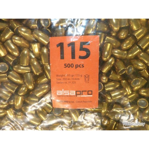 Ogives ALSA PRO 9mm/.355 115gr/7,5 g sachet de 500