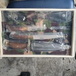 Coffret couteaux de chasse léopard 7 pieces