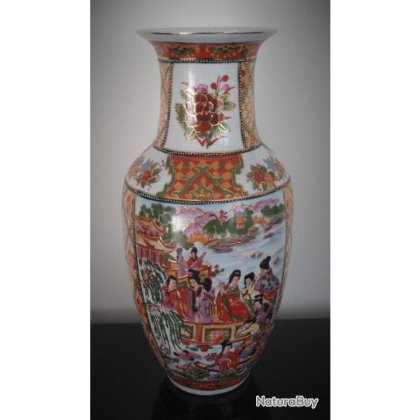 Vase aux motifs japonisant-porcelaine de Chine- XXme-Japon-Chine-36cm-Satsuma-Vase chinois Ocre