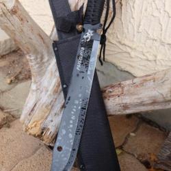 Bowie Machette Couteau Bushcraft Survie Lame Acier Inox Manche Paracorde Etui Nylon Trekking Alaska