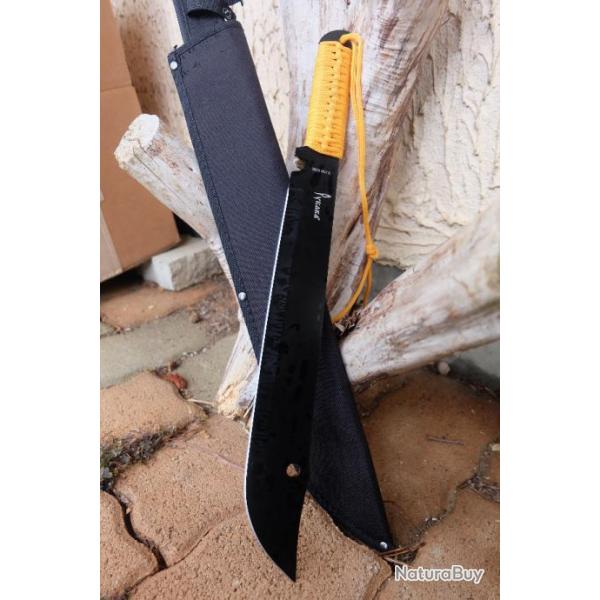 Bowie Machette Couteau Bushcraft Survie Lame Acier Inox Manche Paracorde Orange Etui Nylon Trekking