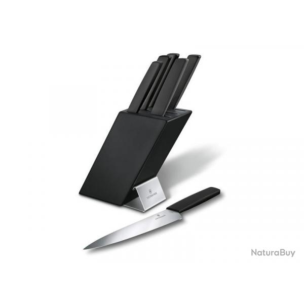 BEL2267 BLOC DE CUISINE VICTORINOX SWISS MODERN HETRE NOIR 6 PIECES (santoku, chef, decoupe...) NEUF