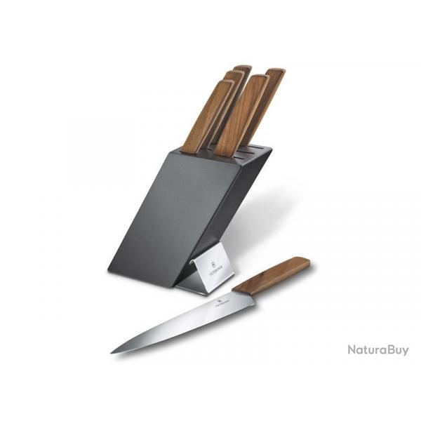 BEL2268 BLOC DE CUISINE VICTORINOX SWISS MODERN HETRE 6 PIECES (santoku, chef, decoupe...) NEUF