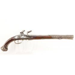 LONG PISTOLET A SILEX ITALIEN DE BERNARDINO POUR L'EXPORT MONTURE ARGENT Très bon  Italie Categorie 