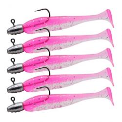 Leurre souple avec tête plombée bicolore rose pour la peche en mer 60mm 3g