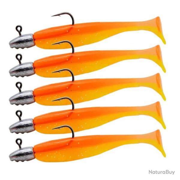 Leurre souple avec tte plombe bicolore orange pour la peche en mer 60mm 3g