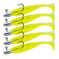 Leurre souple avec tête plombée bicolore jaune chartreux pour la peche en mer 60mm 3g