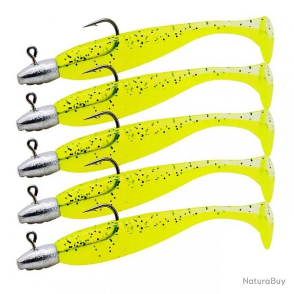 Leurre souple avec tte plombe bicolore jaune chartreux pour la peche en mer 60mm 3g