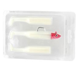 Leurre souple pré monter pour la peche en mer 9cm 30gr blanc a tête rouge