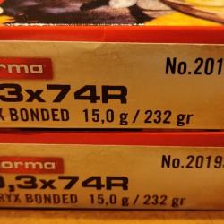 Cartouches 9,3x74 Norma Oryx bonded 232gr - Boîte de 20 - Lot de 2 -