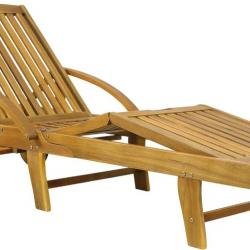 Chaise Longue Bois d'Acacia 200cm - Transat avec Roues - Meuble Couchage - Extérieur Jardin Terrasse