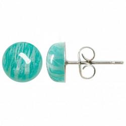 Boucles d'oreilles puces avec cabochon rond en amazonite