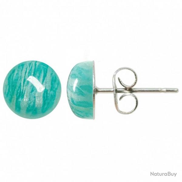 Boucles d'oreilles puces avec cabochon rond en amazonite