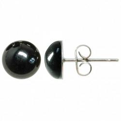 Boucles d'oreilles puces avec cabochon rond en obsidienne noire