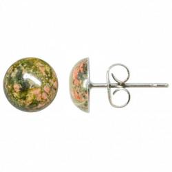 Boucles d'oreilles puces avec cabochon rond en unakite