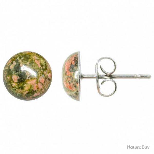 Boucles d'oreilles puces avec cabochon rond en unakite