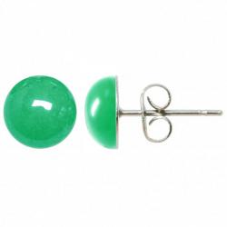 Boucles d'oreilles puces avec cabochon rond en jade teinté vert