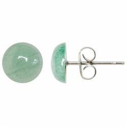 Boucles d'oreilles puces avec cabochon rond en aventurine verte