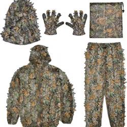 Combinaison De Camouflage 3d Ghillie Pour La Chasse Gants Cagoule Pantalon Veste Et Bâche