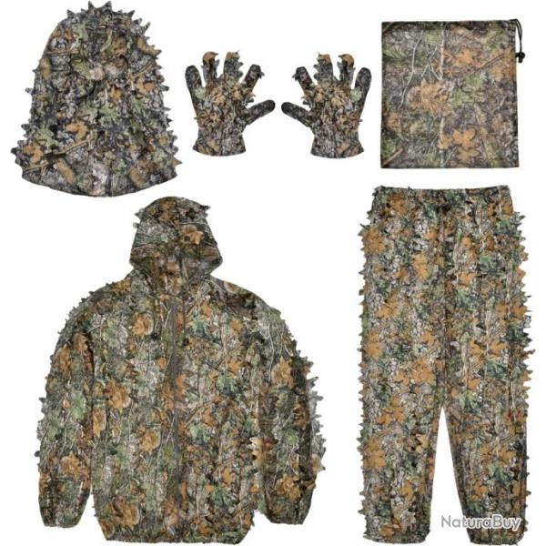 Combinaison De Camouflage 3d Ghillie Pour La Chasse Gants Cagoule Pantalon Veste Et Bche