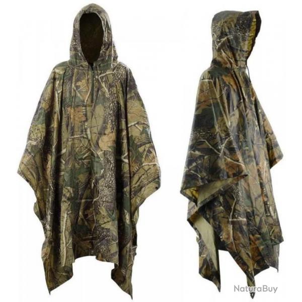 Poncho pluie impermable avec zipper - 3 en 1 - Foret - Lavable en machine - Livraison rapide