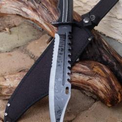 Couteau de Survie Tactical Rite Edge Raptor Hunter Lame Acier 3Cr13 Sawback Manche ABS Etui Nylon