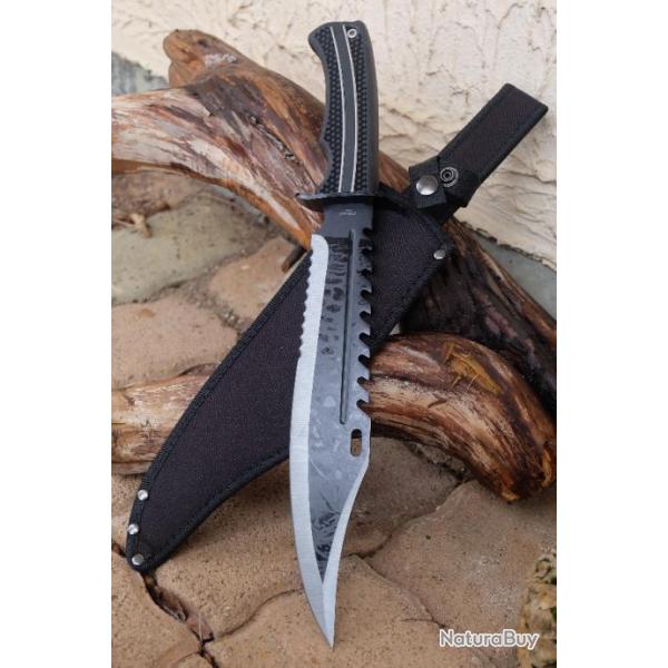 Couteau de Survie Tactical Rite Edge Raptor Hunter Lame Acier 3Cr13 Sawback Manche ABS Etui Nylon