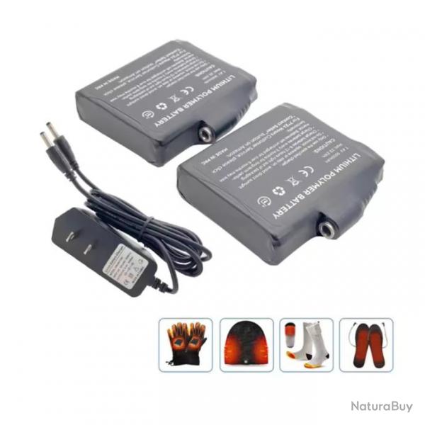 2x Batteries Li-Polymre 7.4V 3000mh pour Gants + Chaussettes + Bonnet d'Hiver = Chauffants