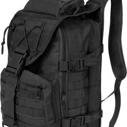 Sac à Dos Militaire 40L MOLLE pour Randonnée, Camping, Pêche, Chasse et Urgences (Noir)