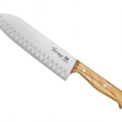 BEL2282 COUTEAU SANTOKU DUE CIGNI TUSCANY LAME ALVEOLEE 18CM MANCHE OLIVIER NEUF