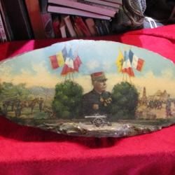 plaque de combat sur bois 14-18 poilu