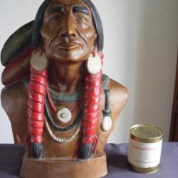 Buste Statue Bois Indien d 'Amerique - Deco Country I