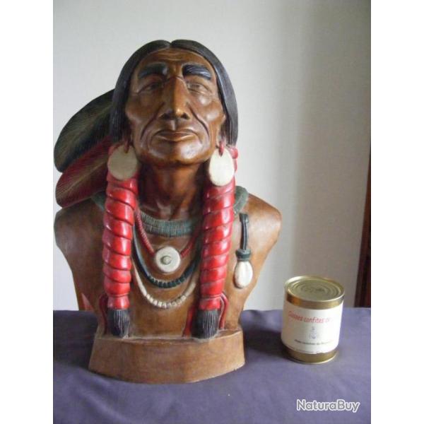 Buste Statue Bois Indien d 'Amerique - Deco Country I